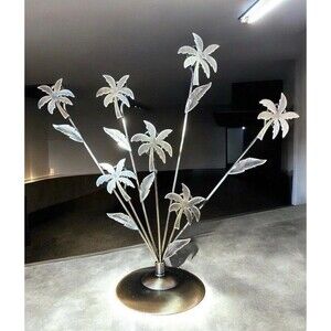 Metal Palm Tree Wire Picture Tree Holder 7 Photo Slot Brass Toned Tiki Bar Decor